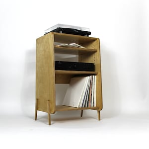 DEPTFORD - Record Storage With Shelves - Wooden Turntable Stand - Mid Century Modern - Birch Plywood - Custom Sizes & Colours