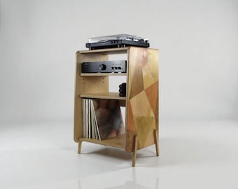 Mid Century Record Player Stand with Vinyl Storage, Birch Plywood Turntable Cabinet - Limited Edition, One of a Kind