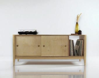 NAMBA - Birch Plywood Record Storage, Turntable Stand & Vinyl Cabinet, Wide Sideboard Media Unit