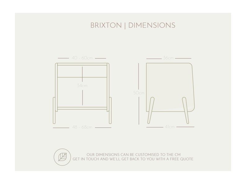 May include: Line drawing of a two-drawer cabinet with dimensions labeled in inches. The cabinet is 40-60 inches wide, 34 inches tall, and 48-68 inches deep. The text "BRIXTON | DIMENSIONS" is at the top of the image.