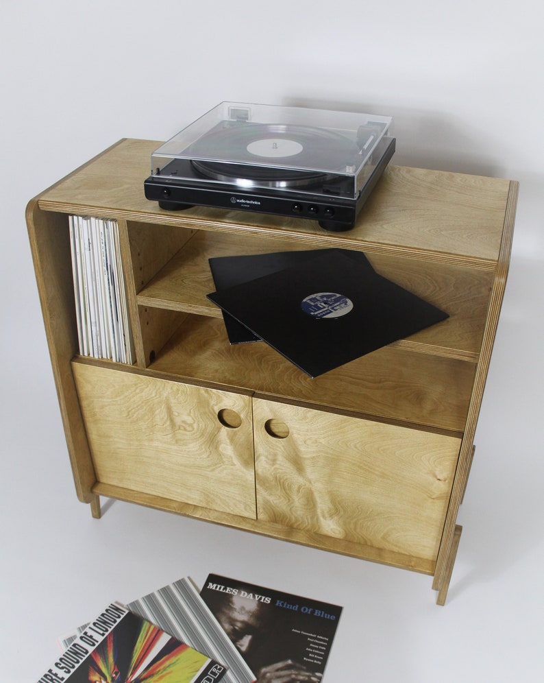 HACKNEY Record Cabinet With Cupboard Turntable Stand And Record Storage Mid Century Modern Cabinet Custom Sizes & Custom Colours image 3