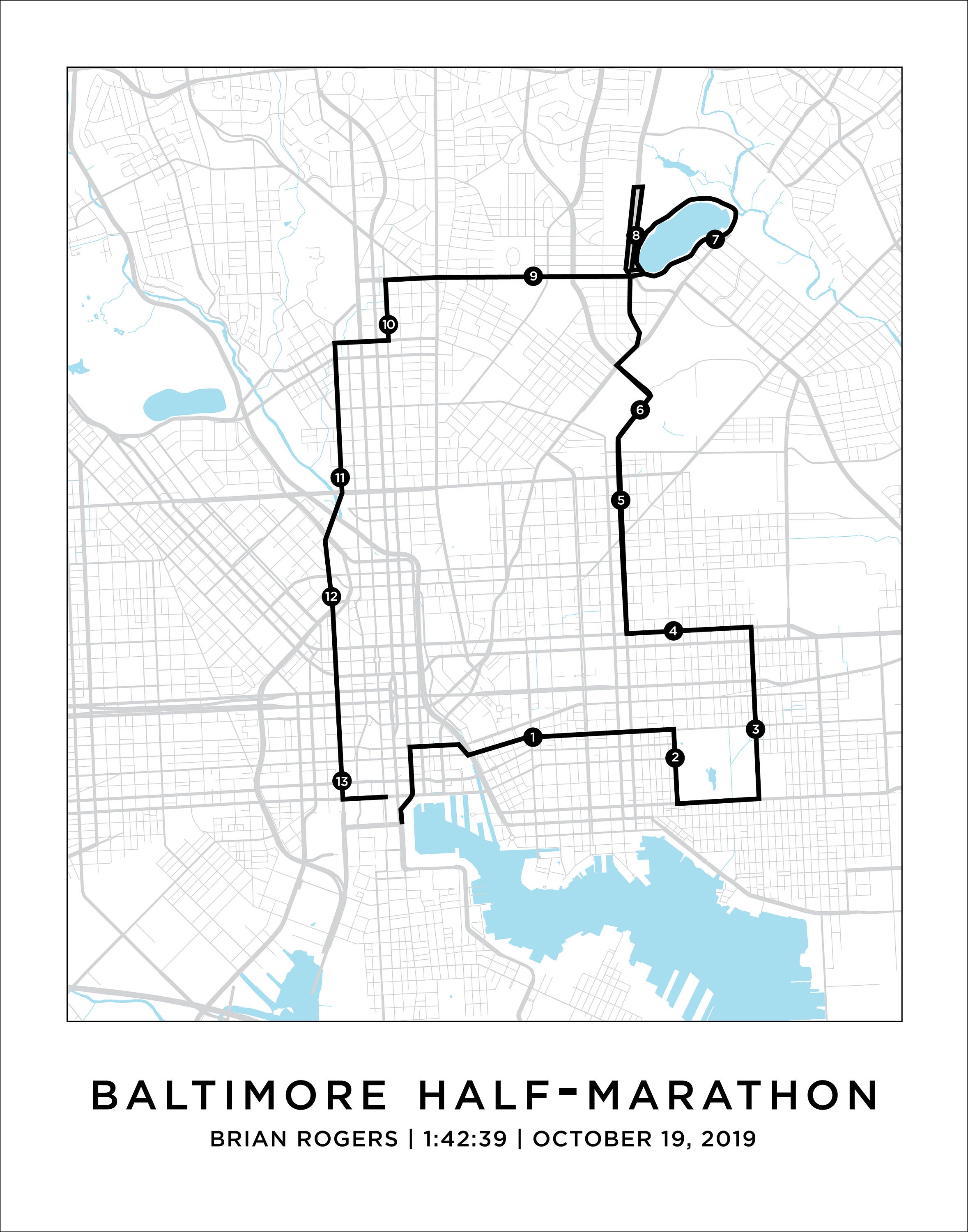 Baltimore HalfMarathon Course Map Personalized Baltimore Etsy