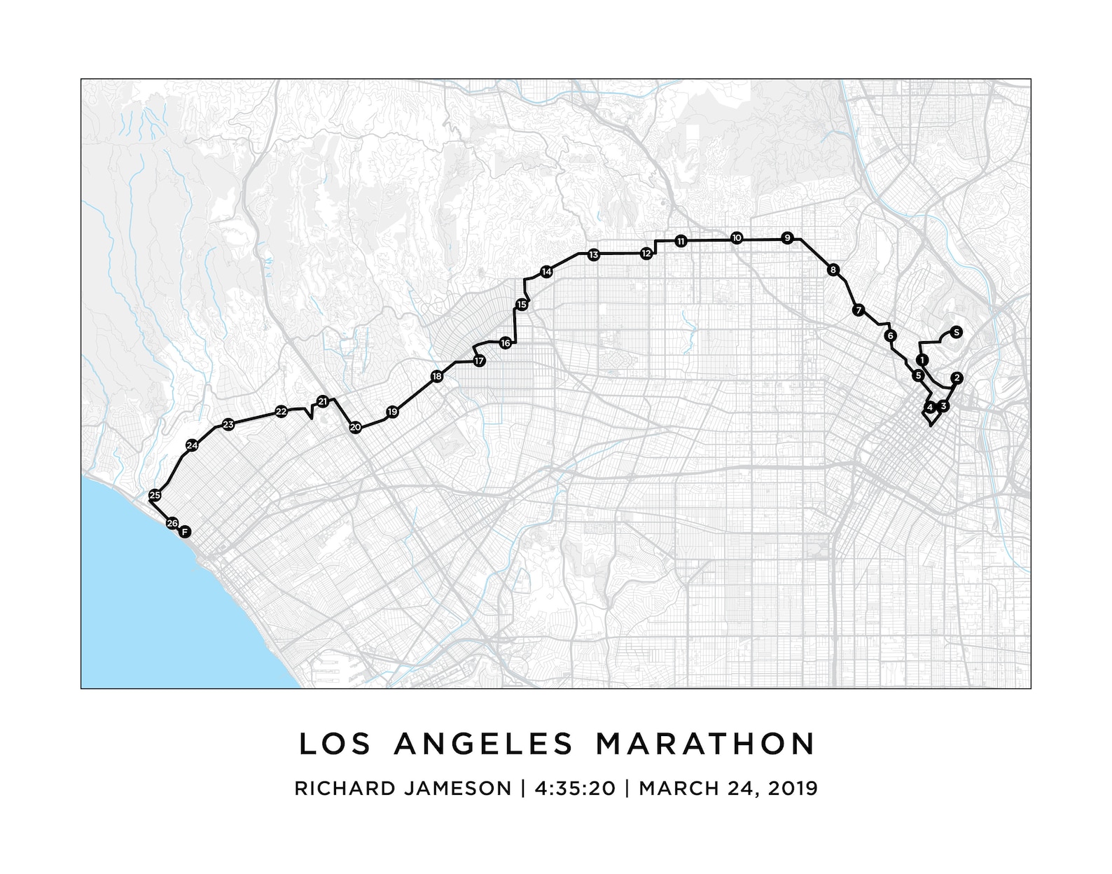 LA Marathon Course Map Personalized LA Marathon Route Map Etsy