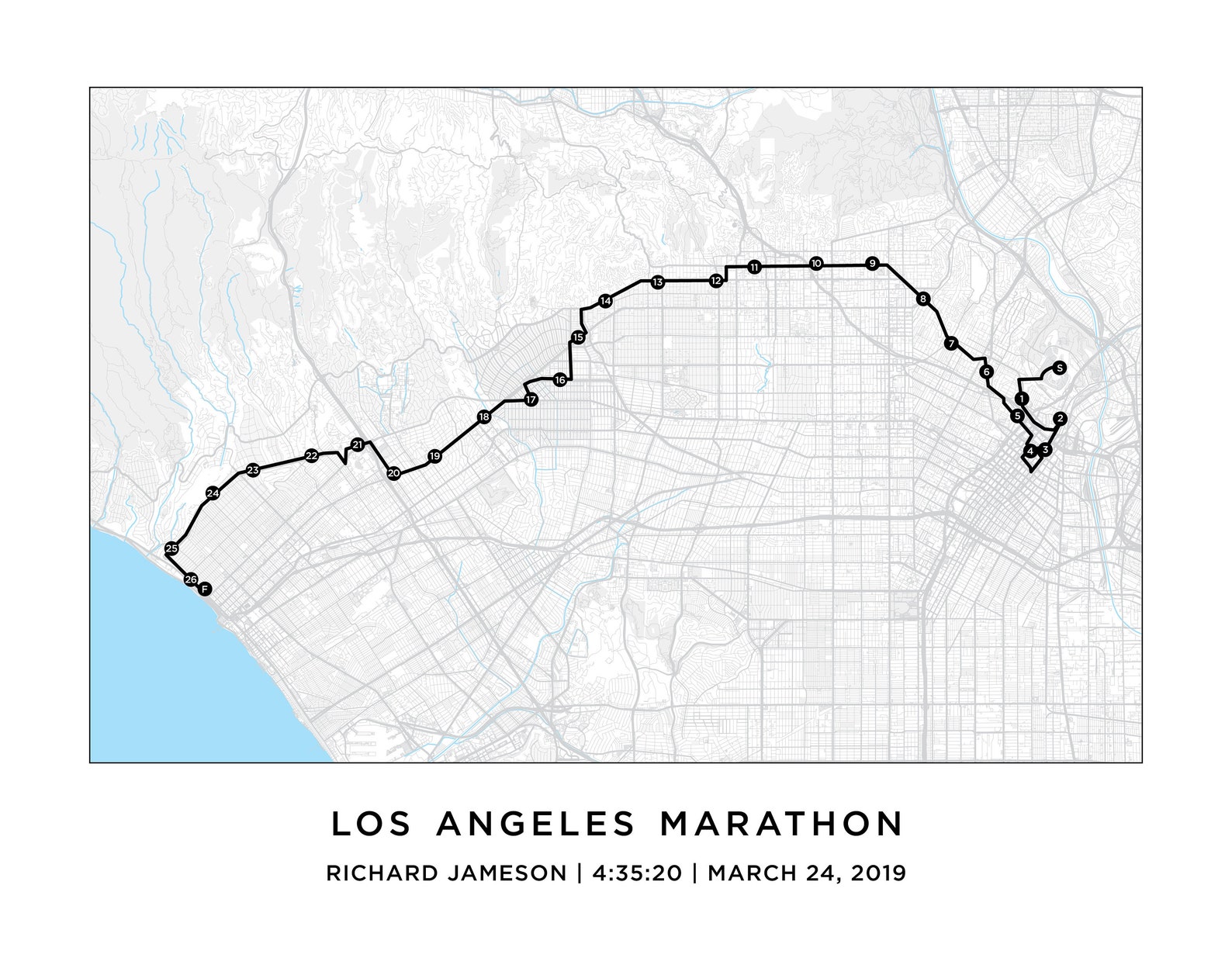 LA Marathon Course Map Personalized LA Marathon Route Map Etsy