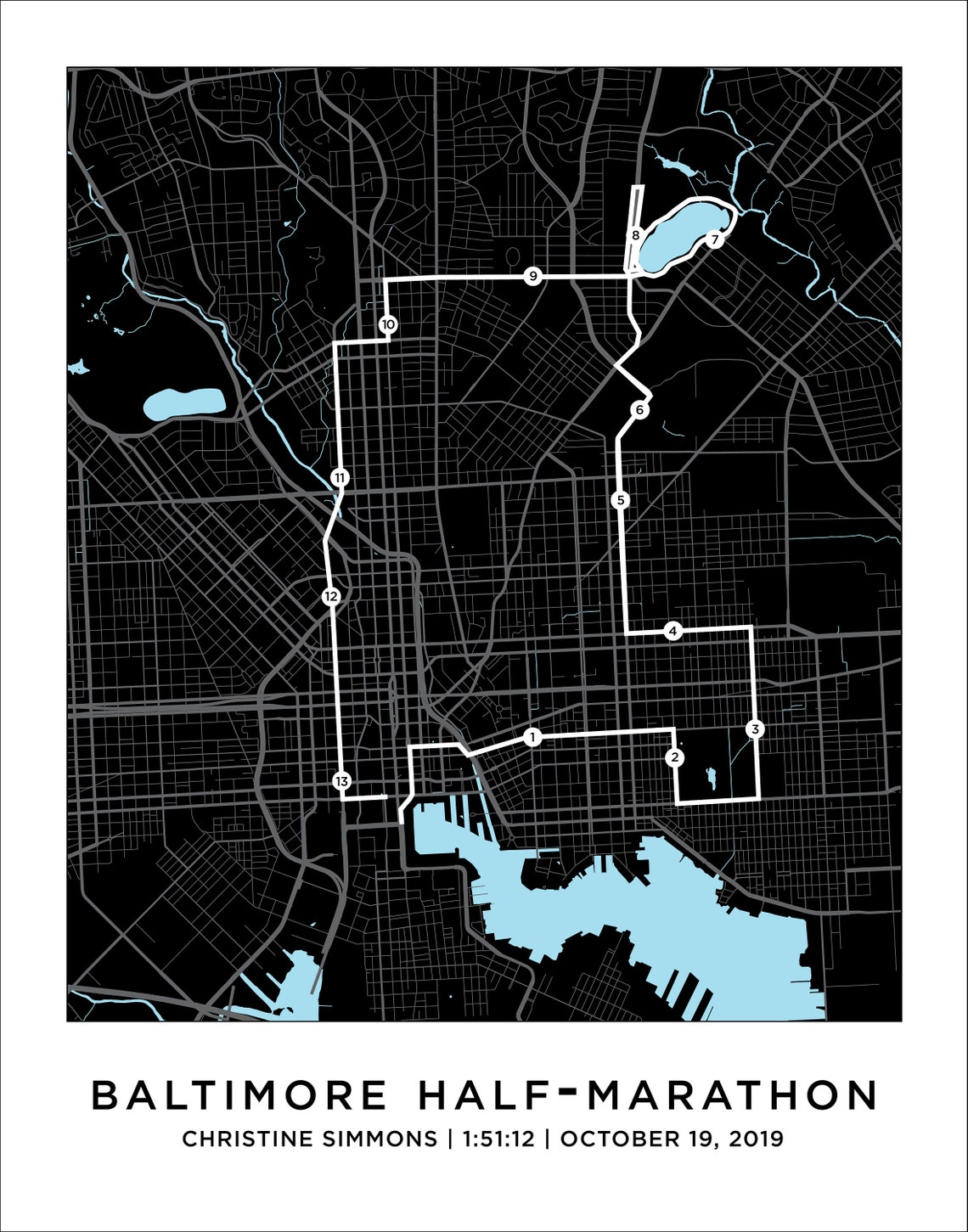 Baltimore HalfMarathon Course Map Personalized Baltimore Etsy