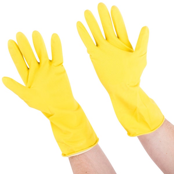 Large household Multi-Use Yellow Rubber-cleaning-Fully Lined Gloves Pair-Reusable (Size-Large)