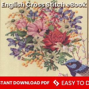 Acuarela Flores punto de cruz ebook inglés, Patrón de bordado vintage, Patrón de bordado flores silvestres, DESCARGA INSTANTE PDF