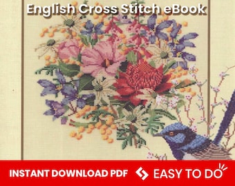 Watercolor Flowers cross stitch english ebook, Vintage embroidery pattern, wildflowers Embroidery pattern, INSTANT DOWNLOAD PDF