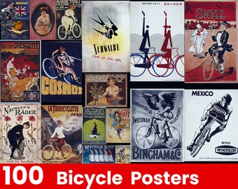 Vintage Bicycle Posters - Set of 100 Individual Prints - Cycling Poster Bicycle Art Vintage Cycling Art, Vintage Advertising posters