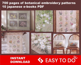 Flower embroidery patterns, botanical herb embroidery, japanese embroidery book, ebook, wild flowers embroidery PDF - instant download