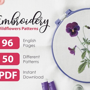 Floral Embroidery Pattern. Beginner Embroidery. PDF embroidery pattern. Flower Embroidery pattern. wildflowers embroidery INSTANT DOWNLOAD