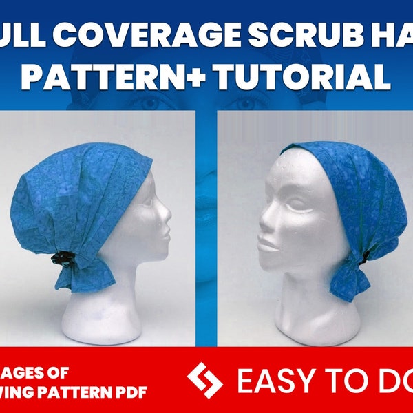 Scrub Hat Sewing Pattern diy Scrub Cap and Chemo Head Wrap PDF Sewing tutorial Instructions, Medical cap pattern, Scrub hat DOWNLOAD ONLY