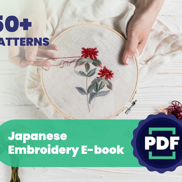 Wildflower Embroidery Japanese ebook, Beginner Embroidery, PDF embroidery pattern, Floral Embroidery pattern, botanical pattern PDF