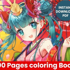 MANGA Hatsune Miku Coloring BUNDLE, Vocaloid Instant download coloring book, digital art PDF, Anime drawing, character illustration