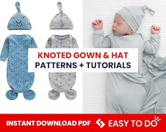 Newborn Gown Pattern , Baby Sewing Pattern, Gown Sewing Pattern, Knotted Hat Sewing Pattern, newborn outfit pattern, baby outfit pdf