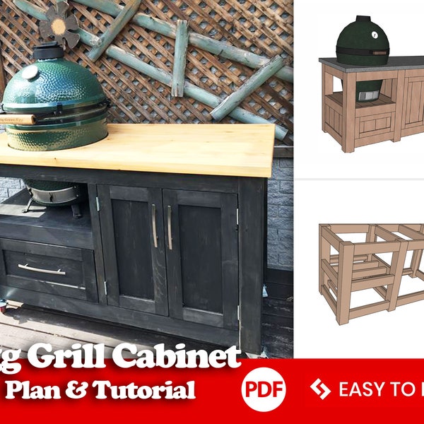 Grill Table for Green Egg, Grill Cart plans, grill cabinet plans  PDF File Instant Download