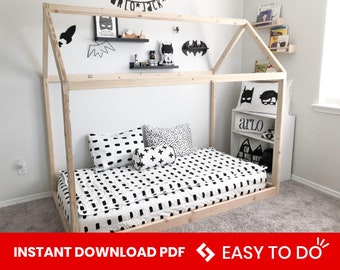 Montessori Bed Frame, Twin Bed Plan, Toddler Bed, House Bed Frame , Wooden Floor Bed for Kids Bedroom, house bed plan INSTANT DOWNLOAD