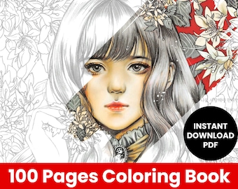 100 Coloring Pages book for adults and kids bundle , Fantasy, Anime, Fairy Tale Coloring Pages Bundle, Instant Download PDF