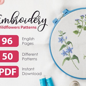 Tiny Herbs Hand Embroidery Pattern PDF Download, Vintage book Wilflowers, Embroidery Hoop Art, Floral embroidery patterns