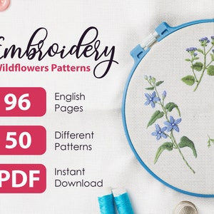 Tiny Herbs Hand Embroidery Pattern PDF Download, Vintage book Wilflowers, Embroidery Hoop Art, Floral embroidery patterns