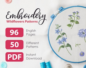 Tiny Herbs Hand Embroidery Pattern PDF Download, Vintage book Wilflowers, Embroidery Hoop Art, Floral embroidery patterns