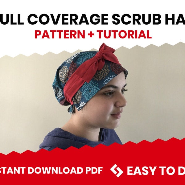 Full coverage Chemo Hat, Scrub hat pattern, Sewing tutorial Instructions,Chemo hat tutorial, Medical cap pattern, Scrub hat DOWNLOAD ONLY,