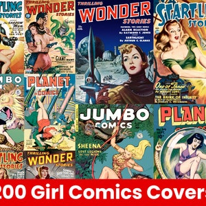 200 Old Comic Book Covers, Girls Comics Posters, Old Time Comic Book Cover, Instant Download
