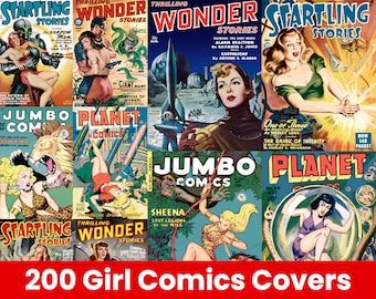 200 Old Comic Book Covers, Girls Comics Posters, Old Time Comic Book Cover, Instant Download