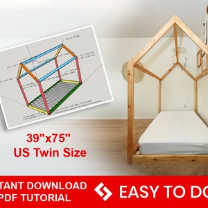 Montessori Bed, Twin Bed Plan, Toddler Bed, House Bed Frame , DIY Wooden Floor Bed for Kids Bedroom