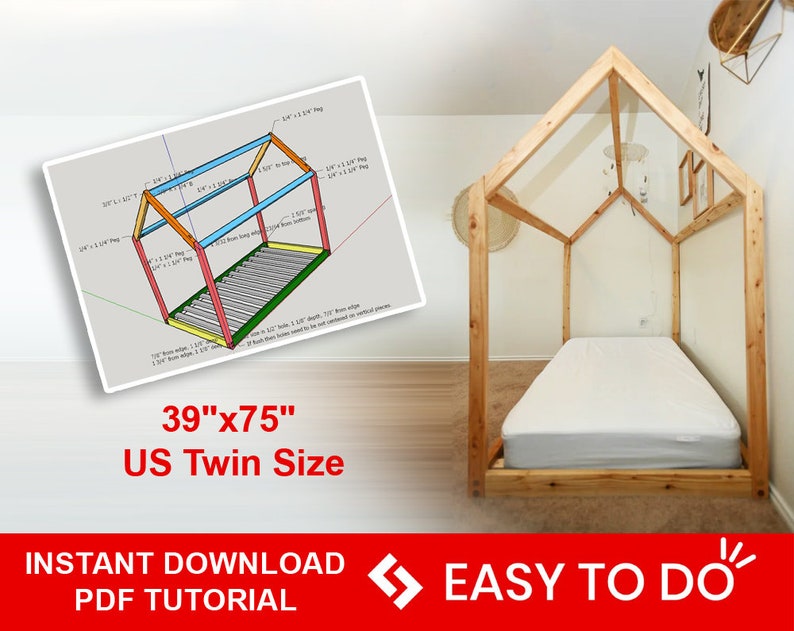 Montessori Bed Twin Bed Plan Toddler Bed House Bed Frame Etsy Canada