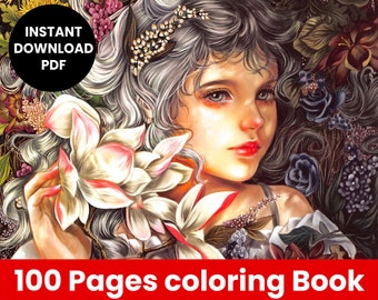 100 Coloring Pages book for adults and kids bundle , Fantasy, Anime, Fairy Tale Coloring Pages Bundle, Instant Download PDF