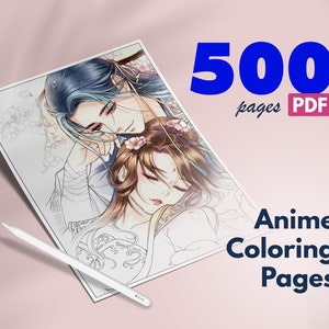 ANIME Coloring Book of Girls, Flowers & Chinese Art, High Quality coloring pages - pdf and jpeg- Instant Download