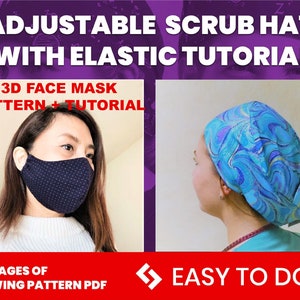 Scrub Hat Schnittmuster Tutorial + 3D GESICHTSMASKE Schnittmuster, DIY Puffy Drawstring Tieback OP Scrub Cap Nähanleitung zum Herunterladen