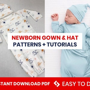 Baby Gown PDF, Baby Sewing Pattern, Baby Gown Sewing Pattern, Knotted Hat Sewing Pattern, newborn outfit pattern, baby outfit pdf