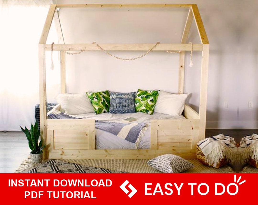 Montessori Bed Twin Size With Fences , House Bed Plan, DIY Floor Bed