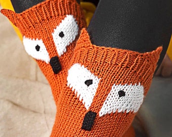 Fuchs Socken Muster für Damen, Socken stricken Muster, Fuchs Lady Ankle Socks Strickmuster Instant Download, Tier Socken Muster