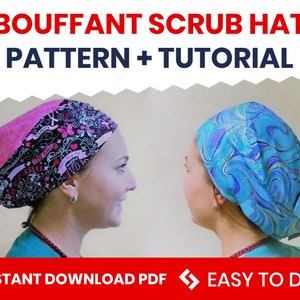 Scrub hat Tutorial DIY, Scrub cap ponytail, Bouffant Surgical Scrub Cap Downloadable Sewing Instructions PDF Adjustable scrub diy, Nurse cap