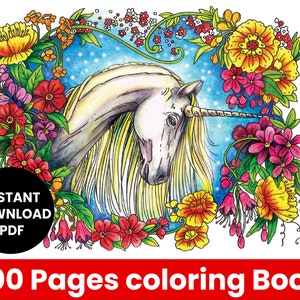 Unicorns Coloring Pages-Fantasy coloring book, Magical Coloring Pages, Fairytale Coloring Pages, instant download