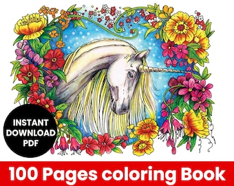 Unicorns Coloring Pages-Fantasy coloring book, Magical Coloring Pages, Fairytale Coloring Pages, instant download