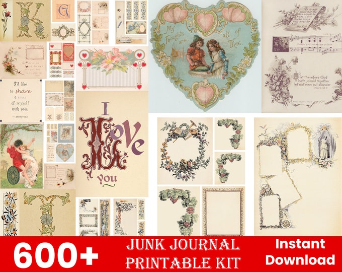 600 Vintage Printable Love Story Junk Journal Kit, Wedding Ephemera Kit, Vintage Collage Sheets ...