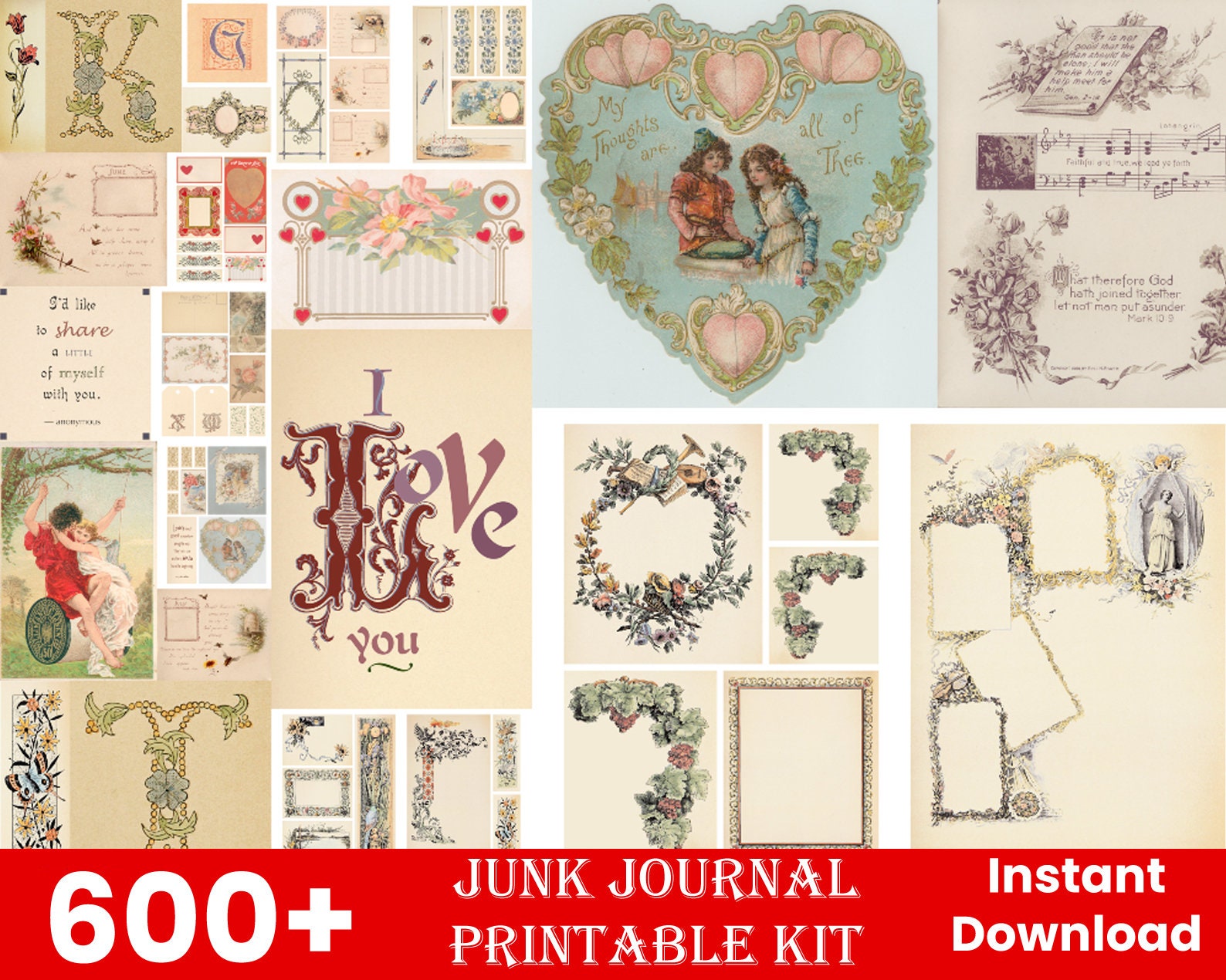 600 Vintage Printable Love Story Junk Journal Kit Wedding - Etsy