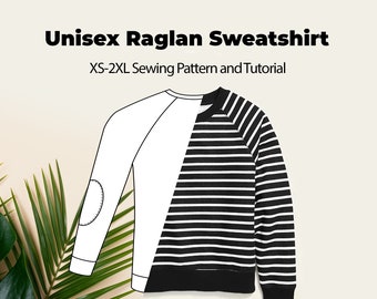 PATTERN UNISEX T-Shirt Long Sleeve Raglan, Women's T-Shirts, Men Raglan Sweatshirt, Digital, Pattern PDF, Size S - 2XL, Instant Download