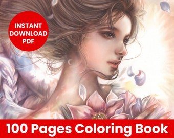 COLORING BOOK for adults and kids bundle, Fantasy, Anime, Girls, Fairy Tale Coloring Pages Bundle, Instant Download PDF