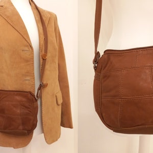 Vintage small crossbody bag Brown patchwork leather purse