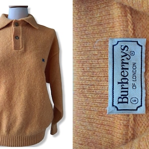 Vintage Burberrys of London wool pullover Knit polo sweater Chunky oversized orange sweater