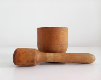 Vintage wood pestle and mortar