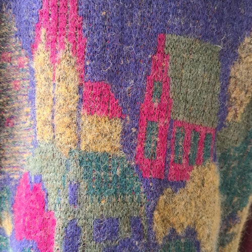 Vintage purple wool cardigan women Cottagecore mushroom shops sweater Austrian trachten cardigan Embroidered cardigan Geiger