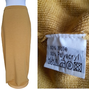 Vintage Mustard Yellow Wool Blend Maxi Skirt: Y2K Knit Pencil Skirt