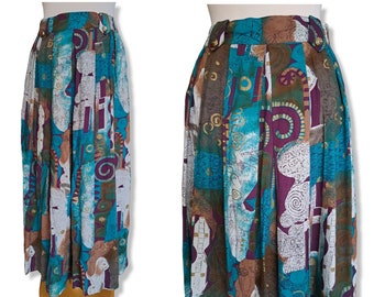 vintage Betty Barclay maxi jupe Jupe longue jupe plissée Jupe taille haute des années 80 Imprimé abstrait