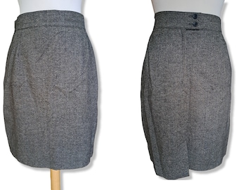 Vintage minirok van wolmix: grijze kokerrok met hoge taille